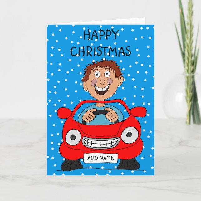 Happy Christmas Man Driving Karte (Vorderseite)