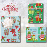 Happy Christmas Personalize Name Quirky Bird 3 Geschenkpapier Set<br><div class="desc">Gute Weihnachten personalisieren Name Quirky Bird 3 Packpapier Blätter</div>