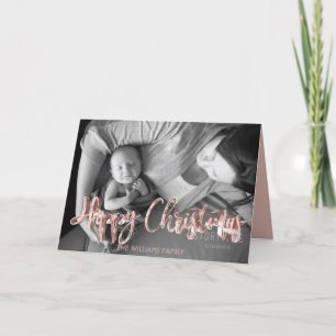 Happy Christmas Pink Rose Gold Text Overlay Feiertagskarte