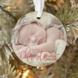 Happy Christmas Simple Script Custom Baby Foto Ornament