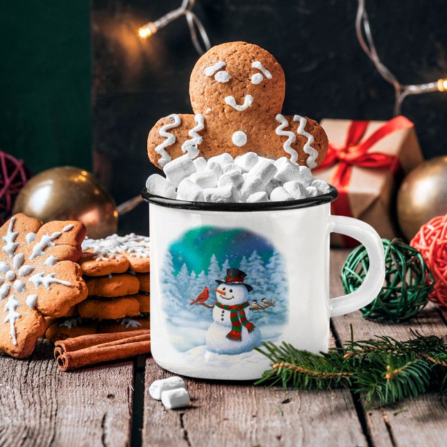 Happy Christmas Snowman & Birds Winter Scene Coffe Zweifarbige Tasse (Von Creator hochgeladen)