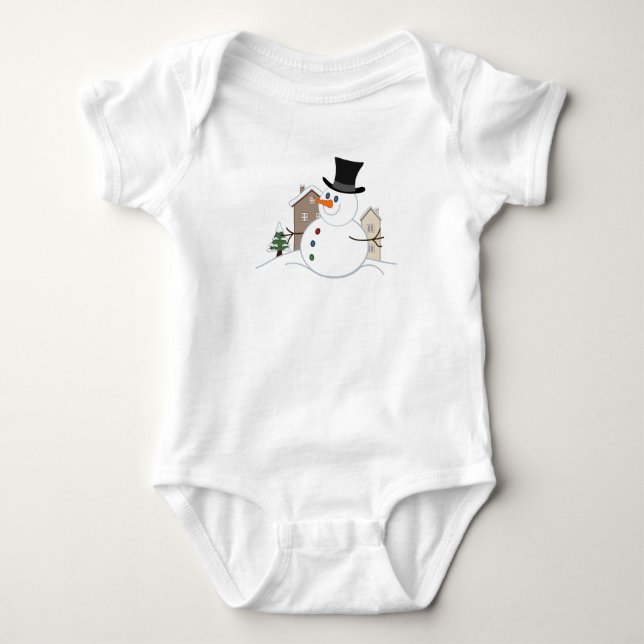 Happy Christmas Snowman Illustration Baby Strampler (Vorderseite)