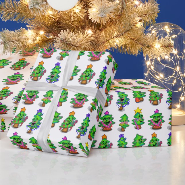 Happy Christmas Trees Print Wrapping Paper Geschenkpapier (Feiertage)