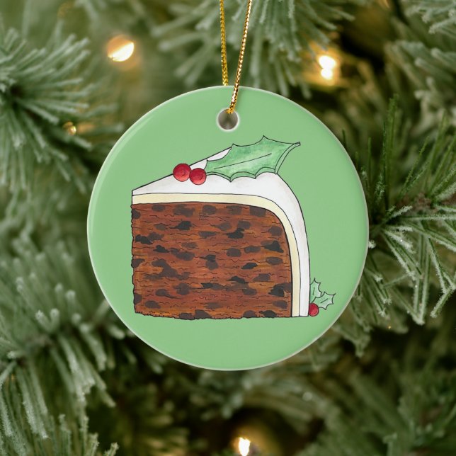 Happy Christmas UK British Cake Slice Festive Keramik Ornament (Baum)