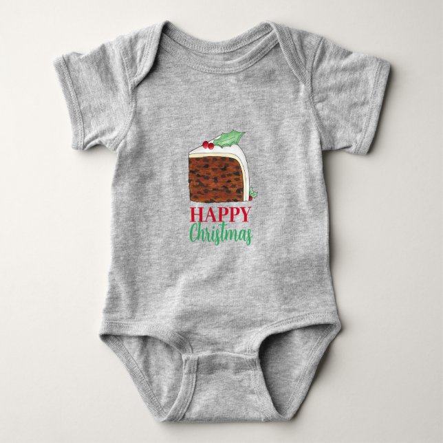 Happy Christmas UK British Cake Slice Homemade Baby Strampler (Vorderseite)