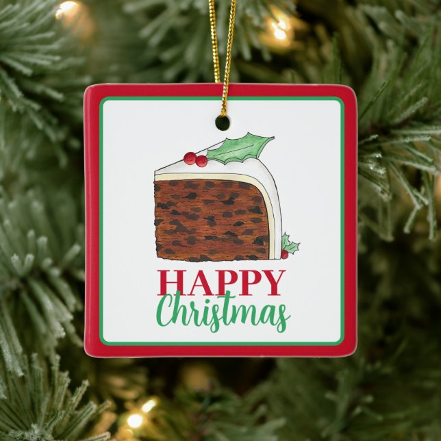 Happy Christmas UK British Cake Slice Homemade Keramikornament (Baum)