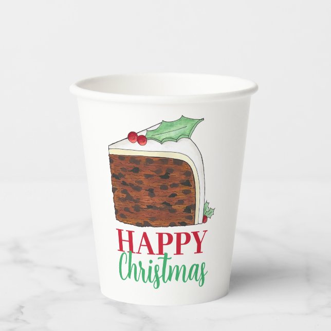 Happy Christmas UK British Cake Slice Homemade Pappbecher (Vorderseite)