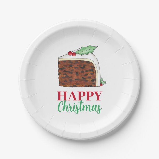 Happy Christmas UK British Cake Slice Homemade Pappteller (Vorderseite)
