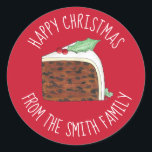 Happy Christmas UK British Cake Slice Homemade Runder Aufkleber<br><div class="desc">Das britische Design zeigt eine originelle Marker-Illustration eines köstlichen Britischen Weihnachtskuchens,  überzogen mit heiligen Blätter und Beeren. Ideal,  um die festliche Zeit zu feiern! Personalisieren Sie einfach mit Ihren Informationen.</div>