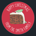 Happy Christmas UK British Cake Slice Homemade Runder Aufkleber<br><div class="desc">Das britische Design zeigt eine originelle Marker-Illustration eines köstlichen Britischen Weihnachtskuchens,  überzogen mit heiligen Blätter und Beeren. Ideal,  um die festliche Zeit zu feiern! Personalisieren Sie einfach mit Ihren Informationen.</div>