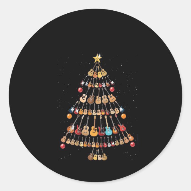 Happy Christmas|Ukulele Instrument Weihnachtsbaum Runder Aufkleber (Vorderseite)