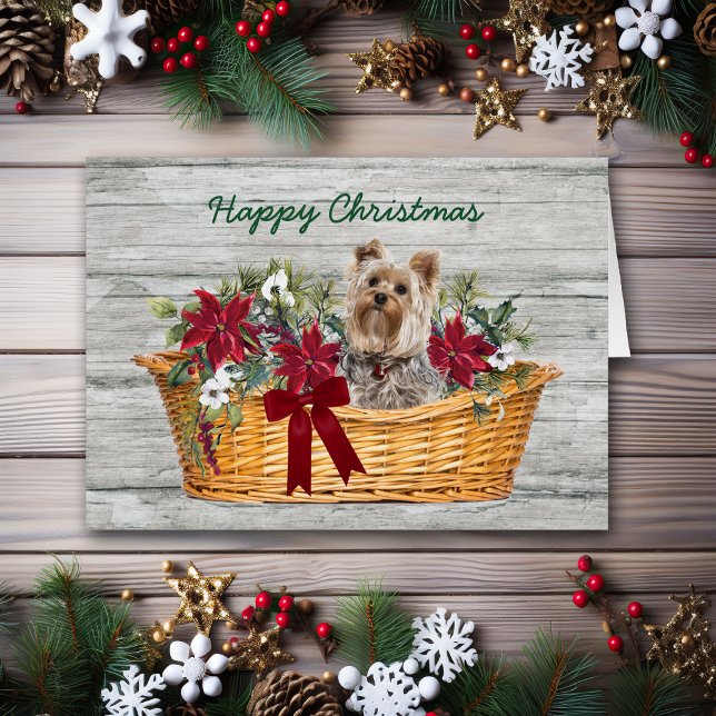 Happy Christmas Yorkshire Terrier Dog in Basket (Von Creator hochgeladen)