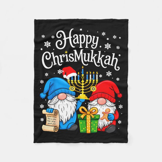 Happy Christmukkah Hanukkah Christmas Gnome Xmas F Fleecedecke (Vorderseite)