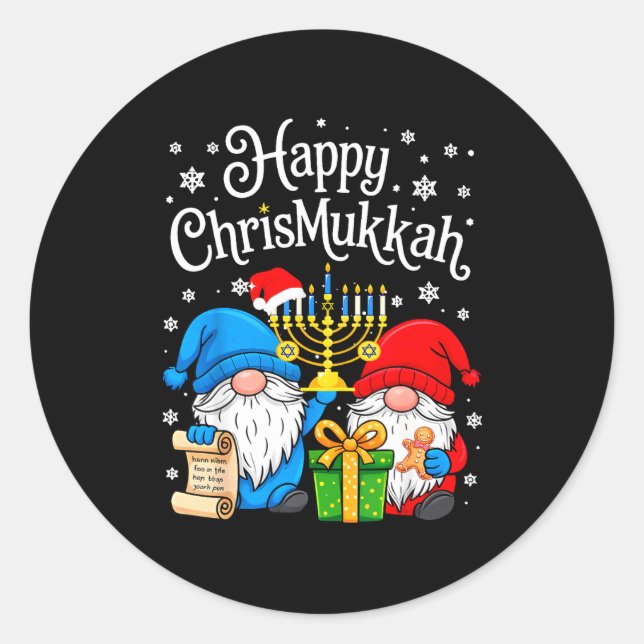 Happy Christmukkah Hanukkah Christmas Gnome Xmas F Runder Aufkleber (Vorderseite)