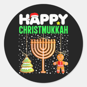 Happy Christmukkah jüdische Weihnachtszeit Hanukka Runder Aufkleber