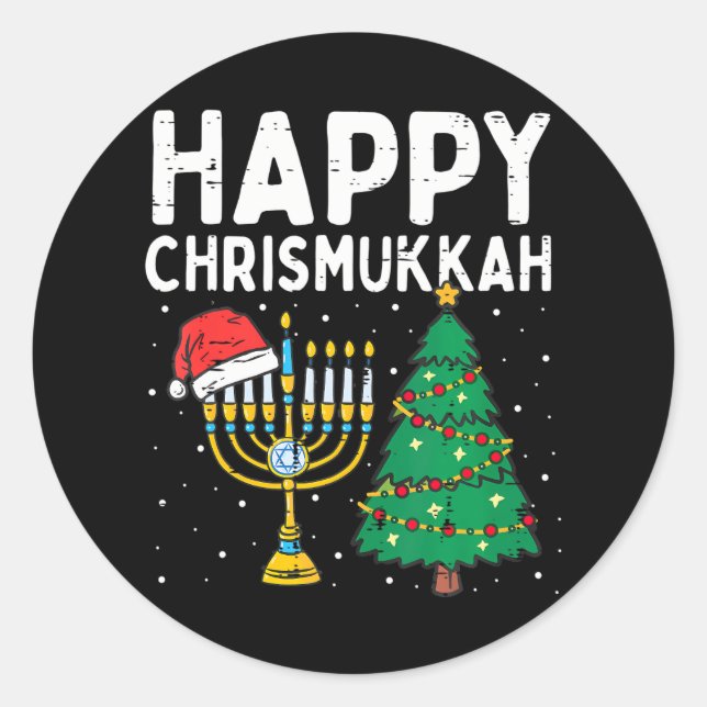 Happy Christmukkah jüdischer Jude Weihnachten Hanu Runder Aufkleber (Vorderseite)