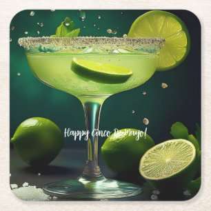 Happy Cinco de Mayo Margarita mit Limes Custom Rechteckiger Pappuntersetzer