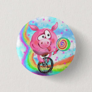 Happy Circus Acrobat Piggy Cyclist Button