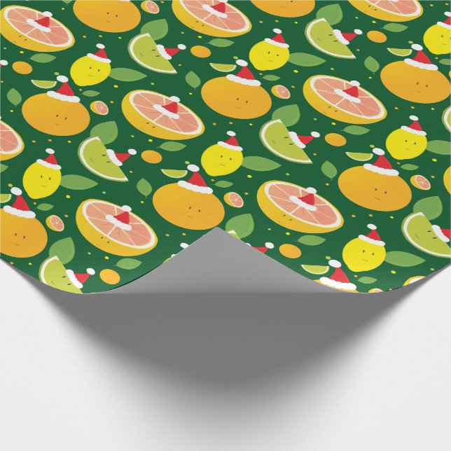 Happy Citrus Weihnachtsmannmütze Pattern Lemon Ora Geschenkpapier (Ecke)