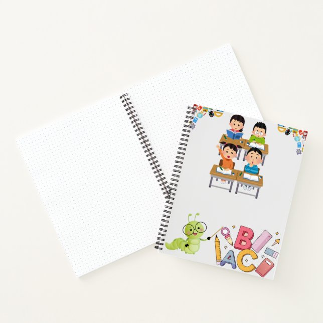 Happy Classroom Kids with Bookworm Teacher Notizbuch (Innenseite)