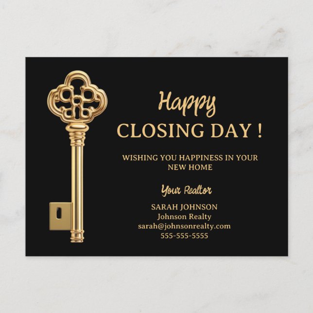 Happy Closing Day New Zuhause Real Anwesen Postkarte (Vorderseite)