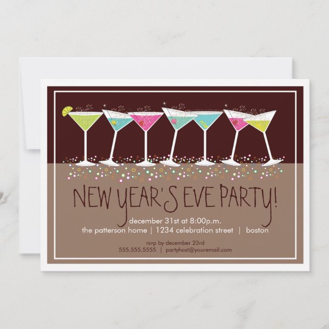 Happy Cocktails Silvester Party Einladung (Vorderseite)