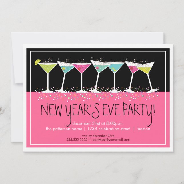 Happy Cocktails Silvester Party Einladung (Vorderseite)