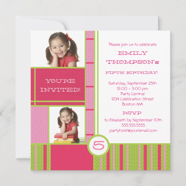 Happy Color Block Little Girl Party Einladung (Vorderseite)