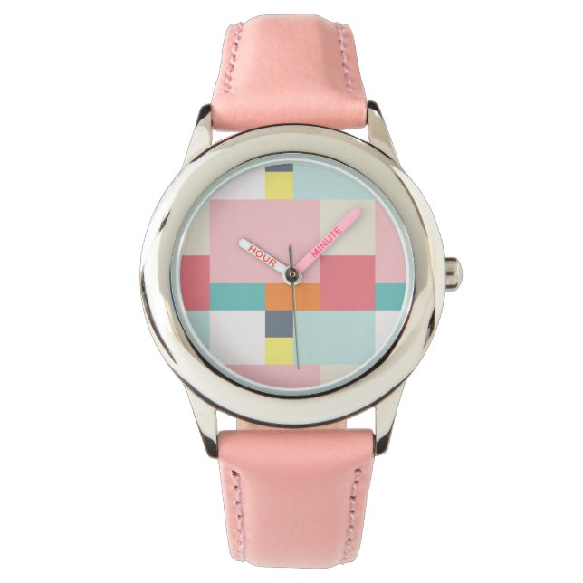Happy Color Patterns - Rosa, Trübung, Orange, Armbanduhr (Vorderseite)