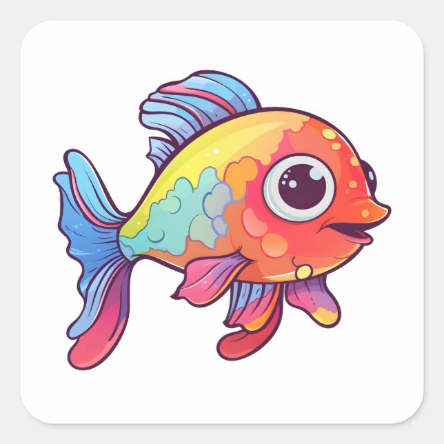 Happy Colorful Fish Quadratischer Aufkleber (Vorderseite)