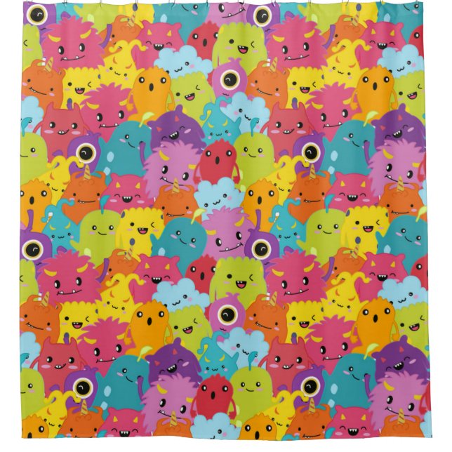 Happy Colorful Monsters Pattern Duschvorhang (Vorderseite)