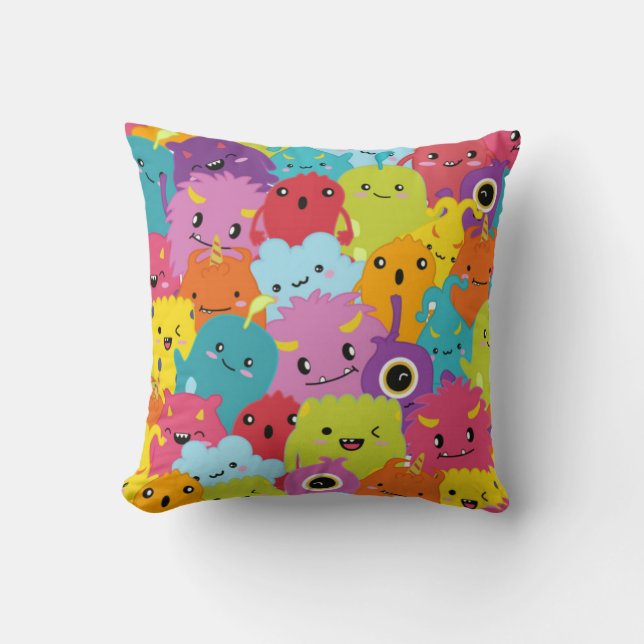 Happy Colorful Monsters Pattern Kissen (Vorderseite)