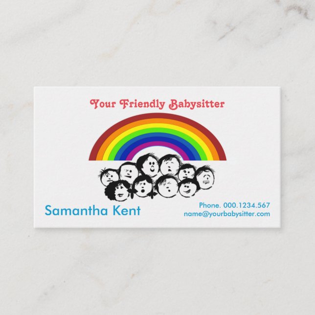 Happy Colorful Rainbow Children Babysitter Visitenkarte (Vorderseite)