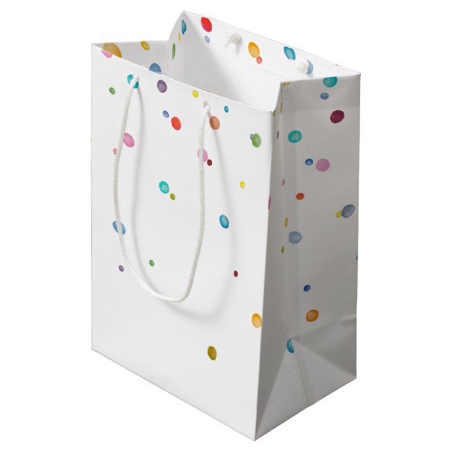 Happy Confetti Dots Mittlere Geschenktüte (Vorderseite Schrägansicht)