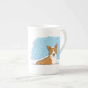 Happy Corgi im Schnee   Niedlicher Winterurlaub f Prozellantasse