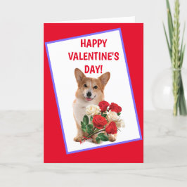 Happy Corgi und Rose Valentine Feiertagskarte
