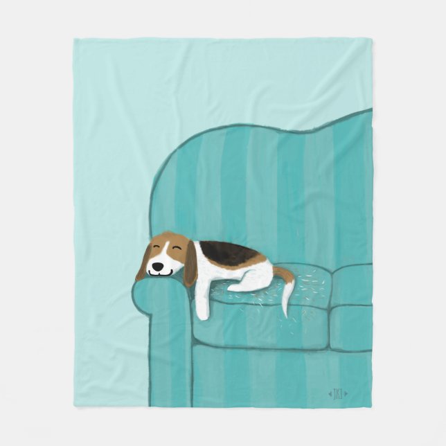 Happy Couch Beagle| Niedlicher Schlafhund Fleecedecke (Vorderseite)