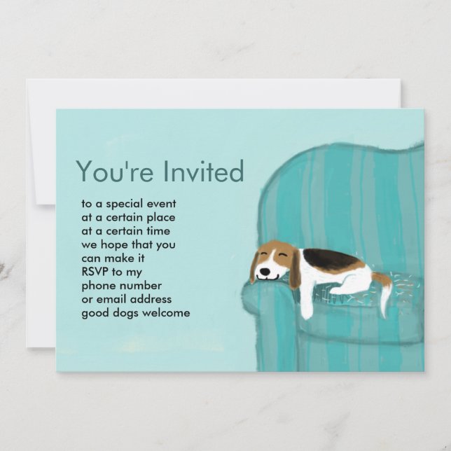 Happy Couch Beagle | Niedliches Party für schlafen Einladung (Vorderseite)
