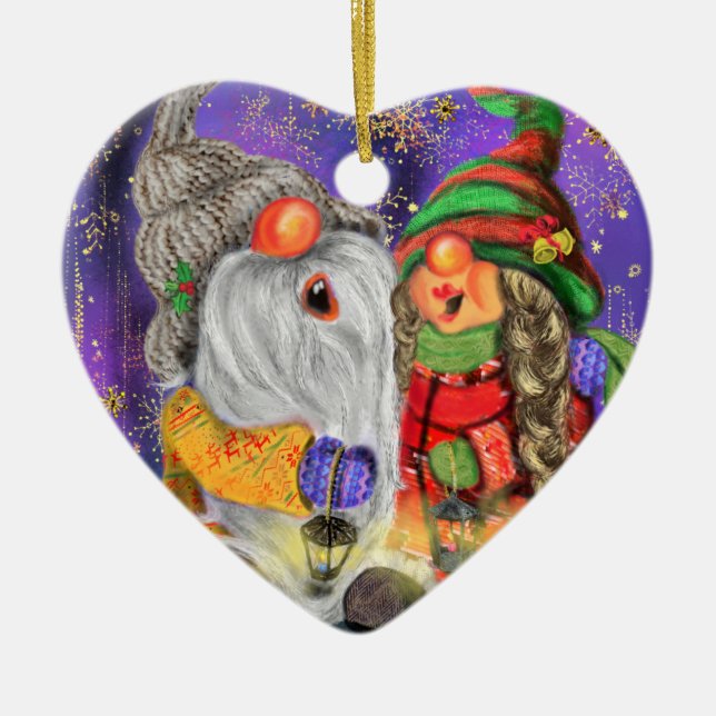 Happy Couple Gnome Weihnachtsdekoration Keramik Ornament (Vorne)