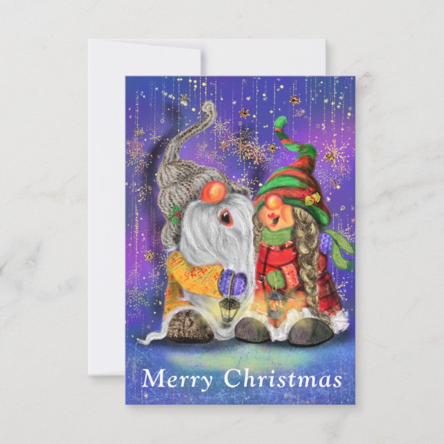 Happy Couple Gnome Weihnachtskarte (Vorderseite)