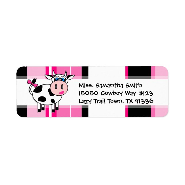 Happy Cow Girl Pink Stripe Rücksendeadressen-Aufkl (Vorne)