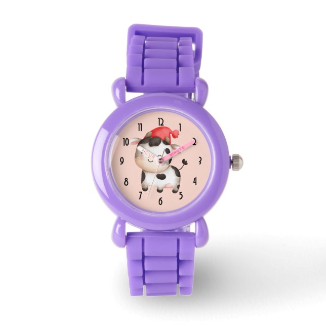 Happy Cow in einem Niedlichen Red Hat Armbanduhr (Vorderseite)