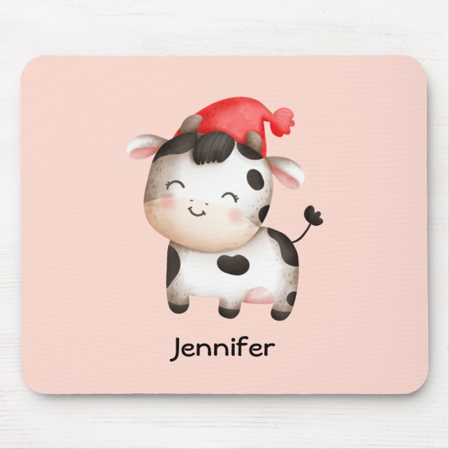 Happy Cow in einem Niedlichen Red Hat Mousepad (Vorne)