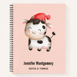 Happy Cow in einem Niedlichen Red Hat Notizbuch