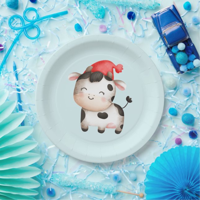 Happy Cow in einem Niedlichen Red Hat Pappteller (Party)