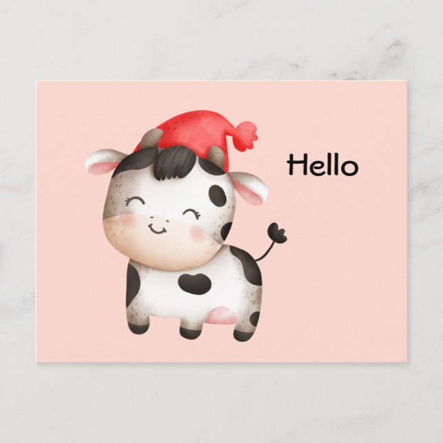 Happy Cow in einem Niedlichen Red Hat Postkarte (Vorderseite)