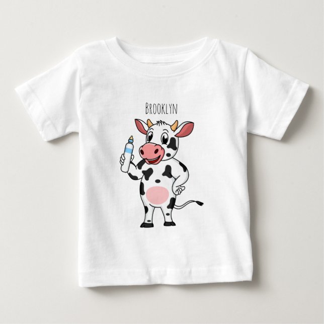 Happy Cow mit Babyflasche Cartoon Baby T-shirt (Vorderseite)