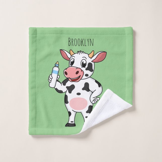 Happy Cow mit Babyflasche Cartoon Badhandtuch Set (Waschlappen)
