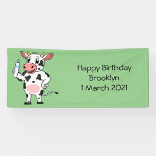 Happy Cow mit Babyflasche Cartoon Banner