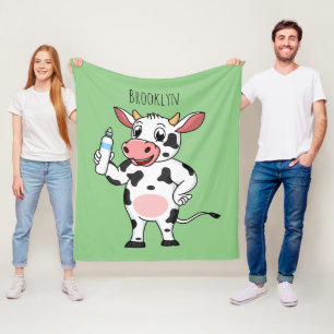 Happy Cow mit Babyflasche Cartoon Fleecedecke